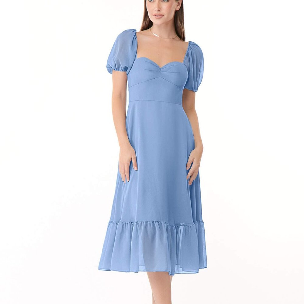 Azazie Baby - Steel Blue Flowy Sweetheart Ruched Chiffon Dress